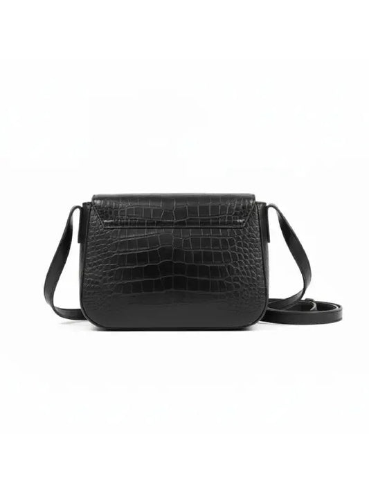 Two-Tone Croc Textured Leather Crossbody Bag – Black & Tan
