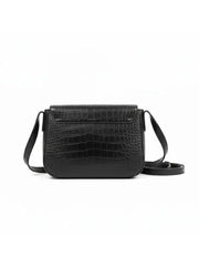 Two-Tone Croc Textured Leather Crossbody Bag – Black & Tan