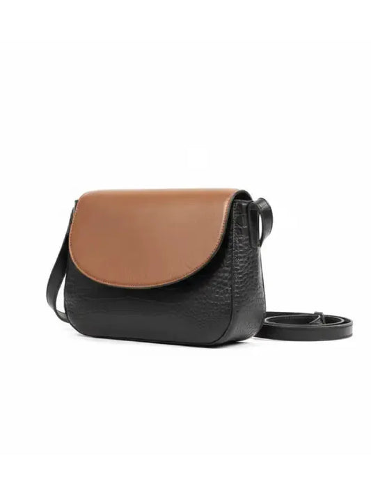 Two-Tone Croc Textured Leather Crossbody Bag – Black & Tan