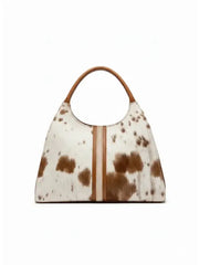 Genuine Cowhide & Leather Shoulder Bag – Brown & White Tote Style