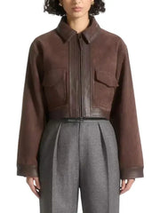 Women’s Brown Cropped Suede Leather Jacket