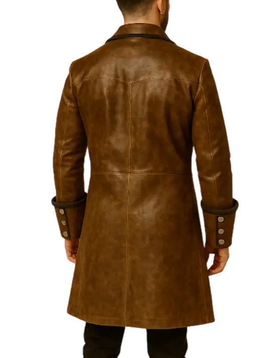 Men’s Brown Vintage Long Leather Coat