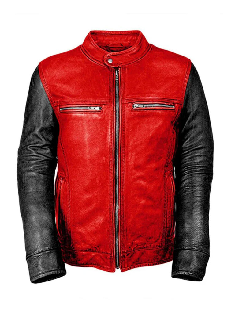 Red Vintage Biker Motorcycle Cafe Racer Leather Jacket