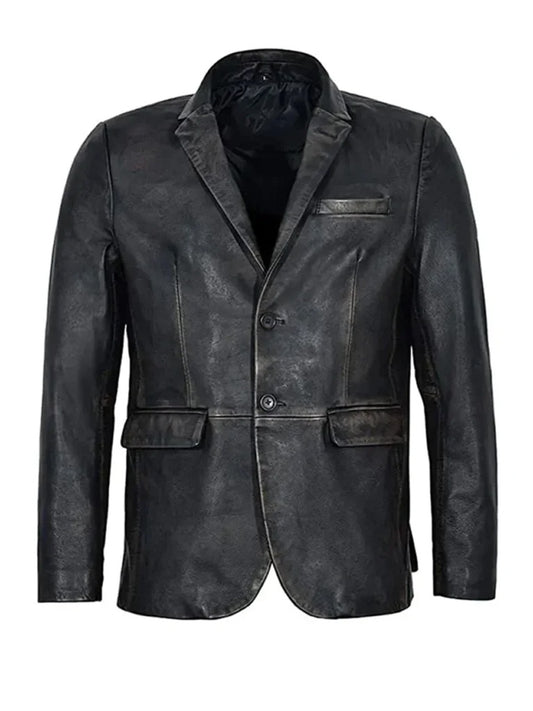 Vintage Distressed Black Leather Coat