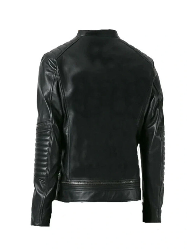 Black Bomber Quilted Leather Jacket