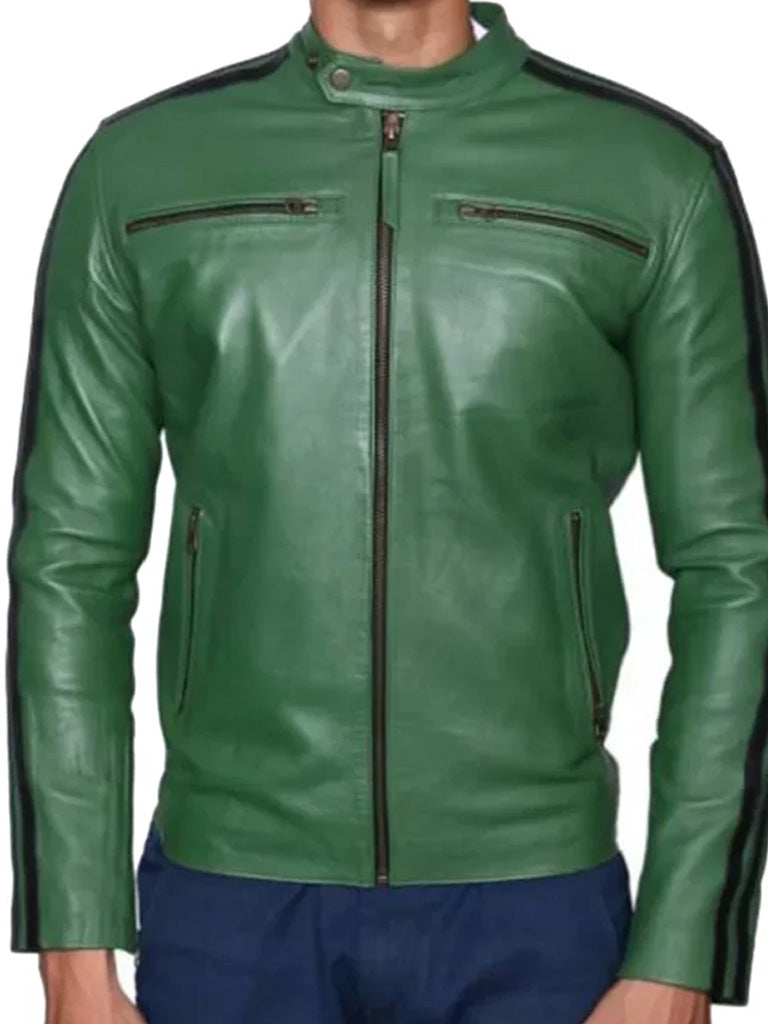 Green Motorcycle Jacket With Black stripe