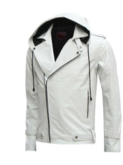 White Hooded Style Biker Leather Jacket