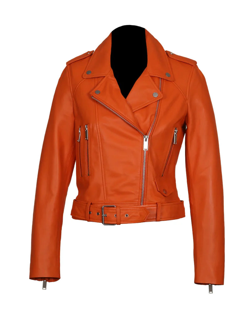 Orange Biker Genuine Leather Jacket