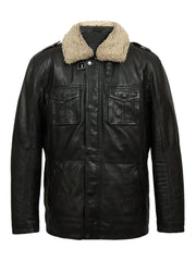 Black Trucker Style Shearling Long Coat