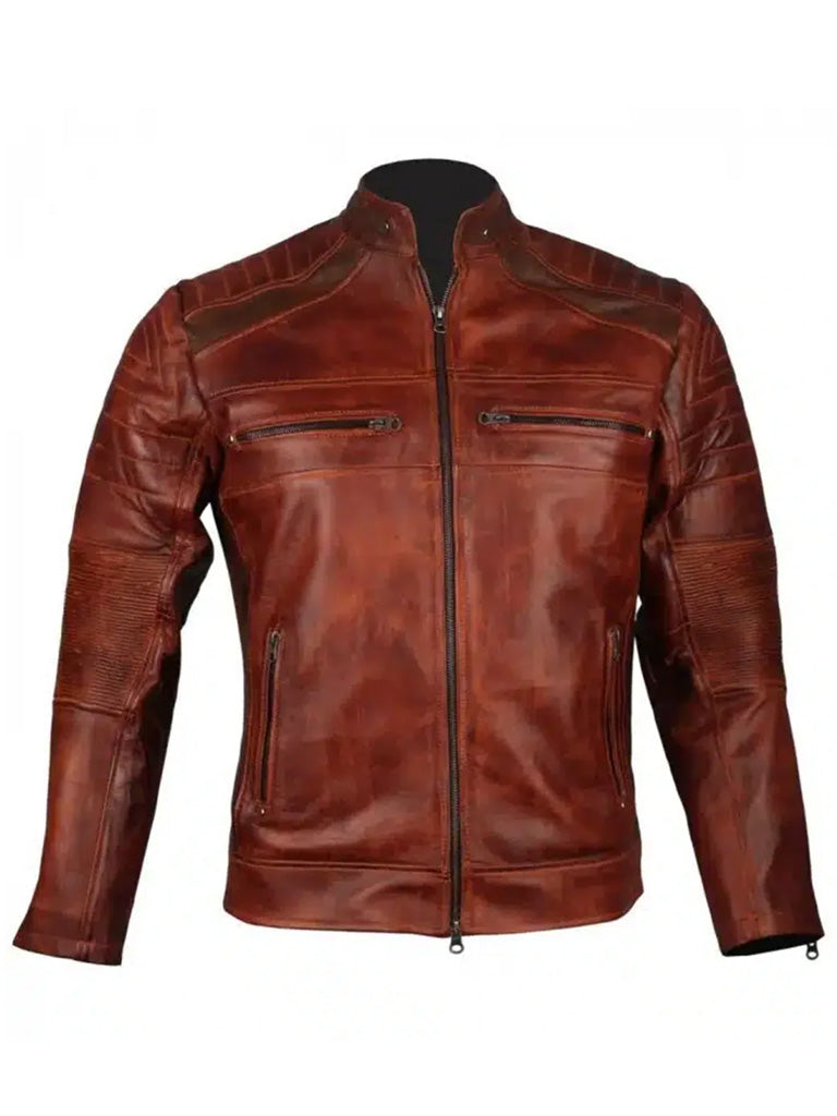 Cafe Racer Vintage Brown Biker Leather Jacket