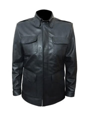 Black Shirt Style Genuine Leather Long Coat