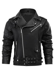 Black Lapel Biker Style Genuine Leather Jacket