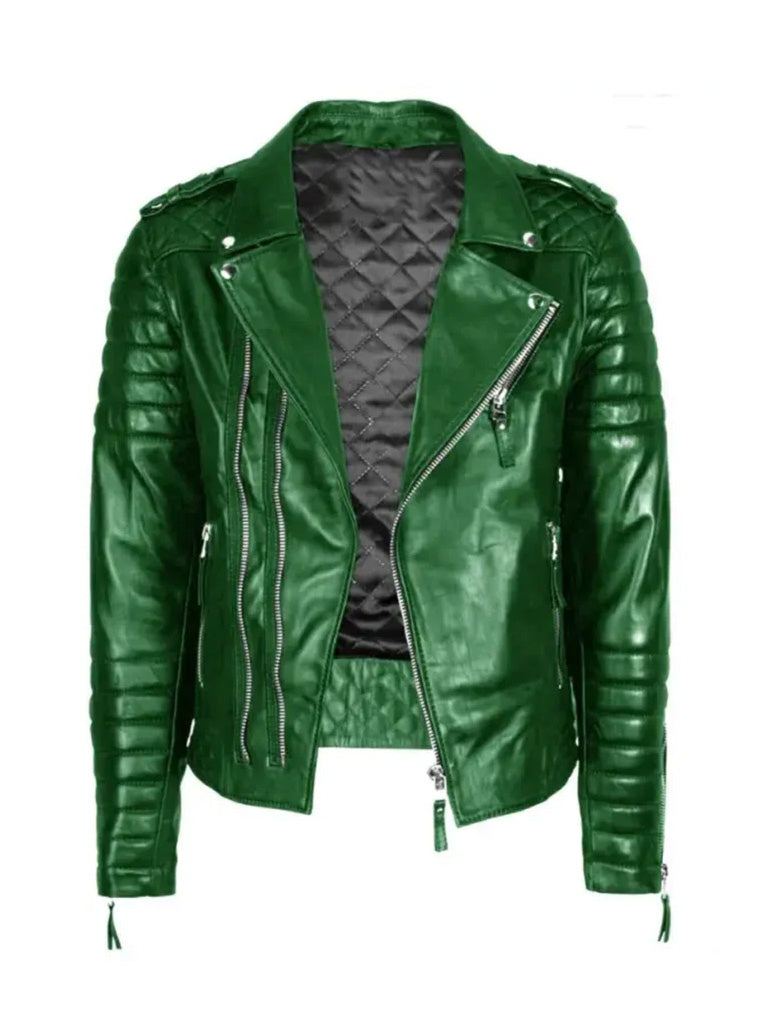 Vintage Green Biker Leather Jacket