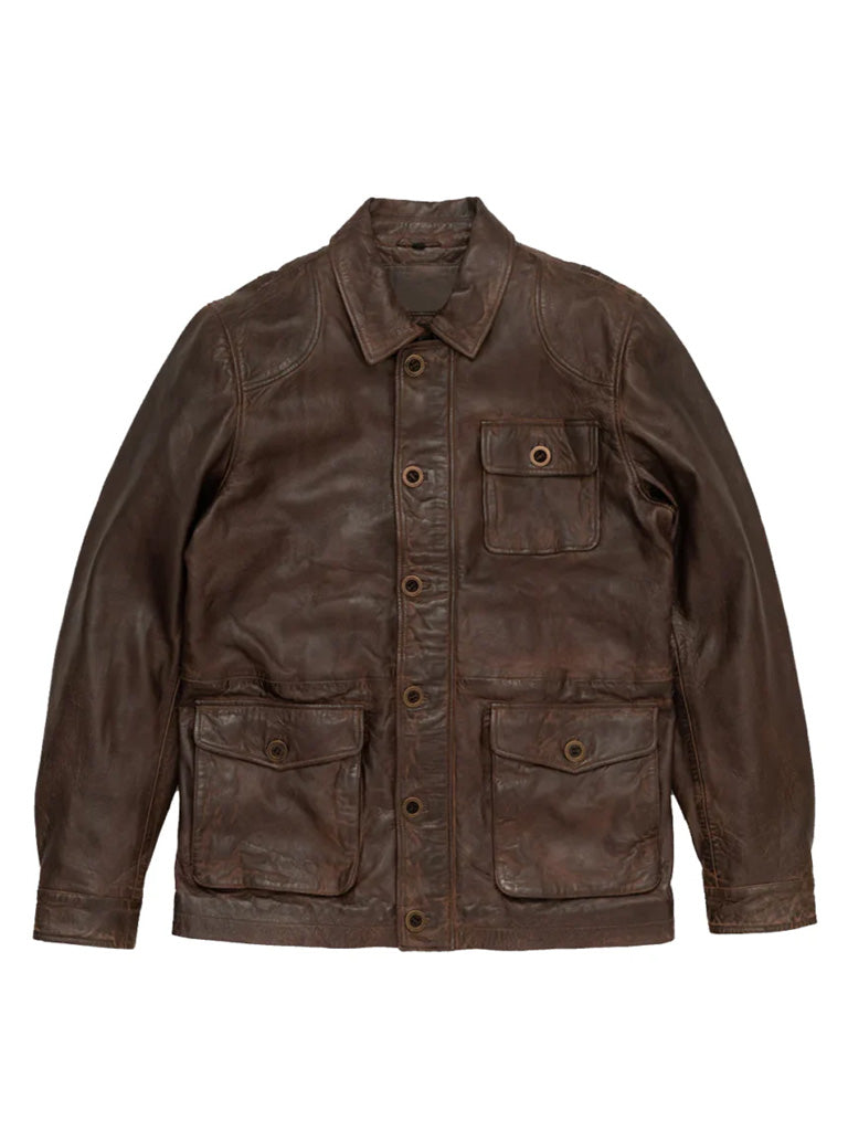 Chocolate Brown Trucker Style Leather Jacket