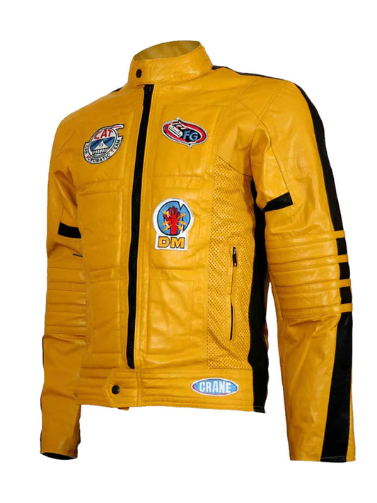 Yellow Patches Stripes Leather Jacket
