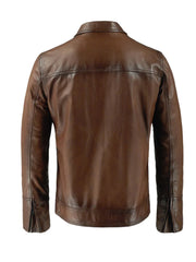 Brown Shirt Style Bold Lined Genuine Leather Jacket