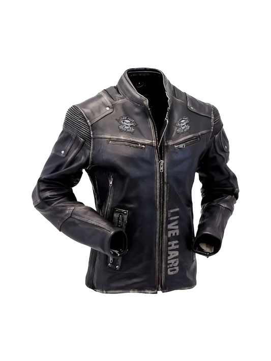 Motorcycle Danger Live Free Biker Black Leather Jacket