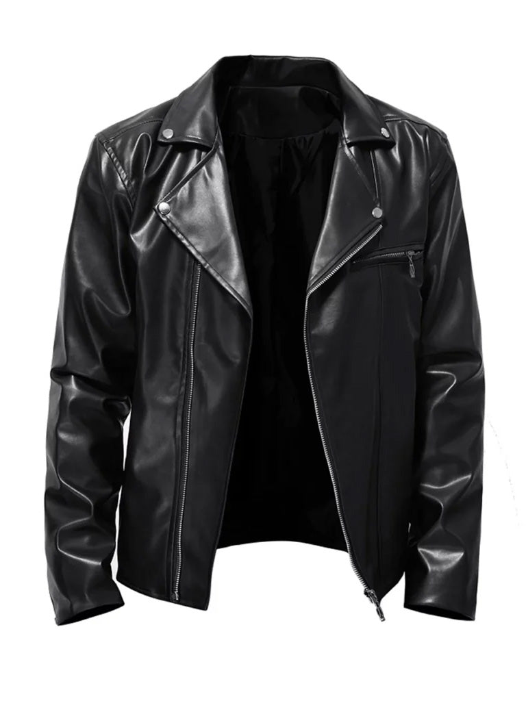 Casual Style Black Biker Leather Jacket