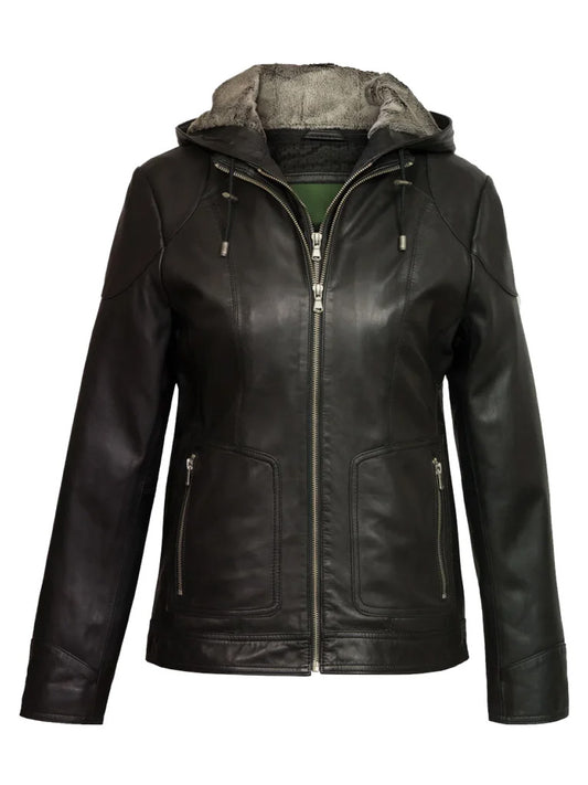 Black Hooded Genuine Leather Jacket