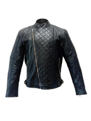 Black Cafe Racer Quiletd Leather Jacket