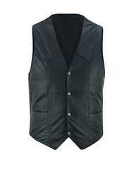 Black Biker Style Fully Lined Leather Vest