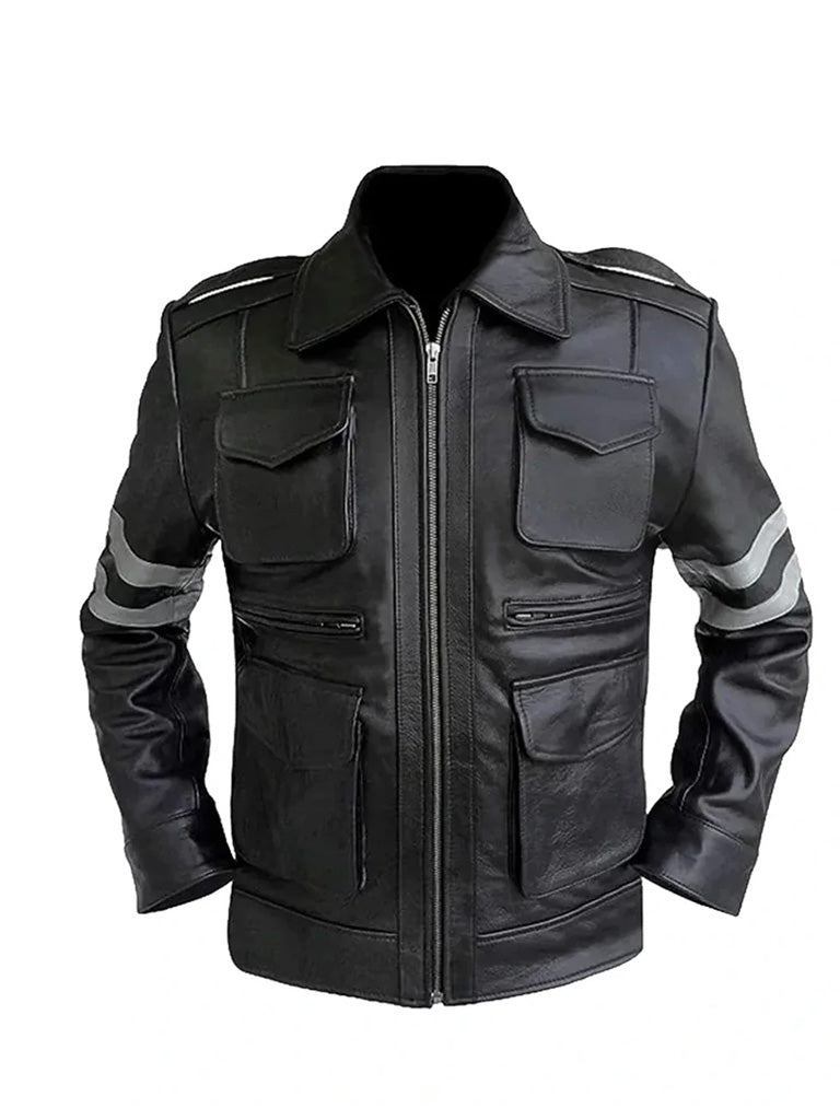 Retro Black Stripe Leather Jacket