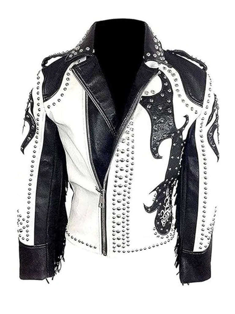 White Leather Studded Motorcycle Jacket