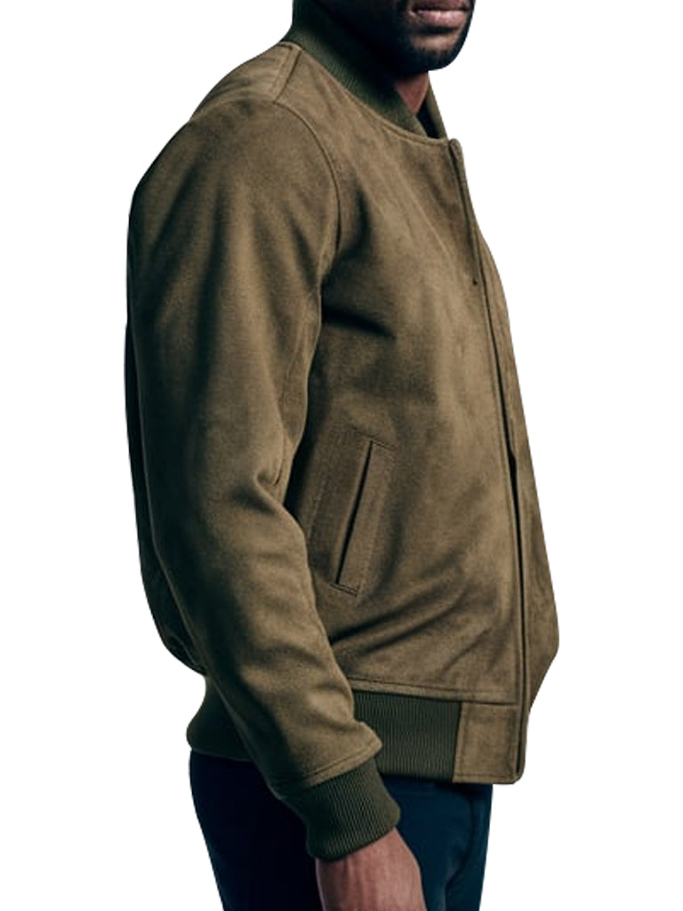 Men’s Olive Green Suede Bomber Jacket