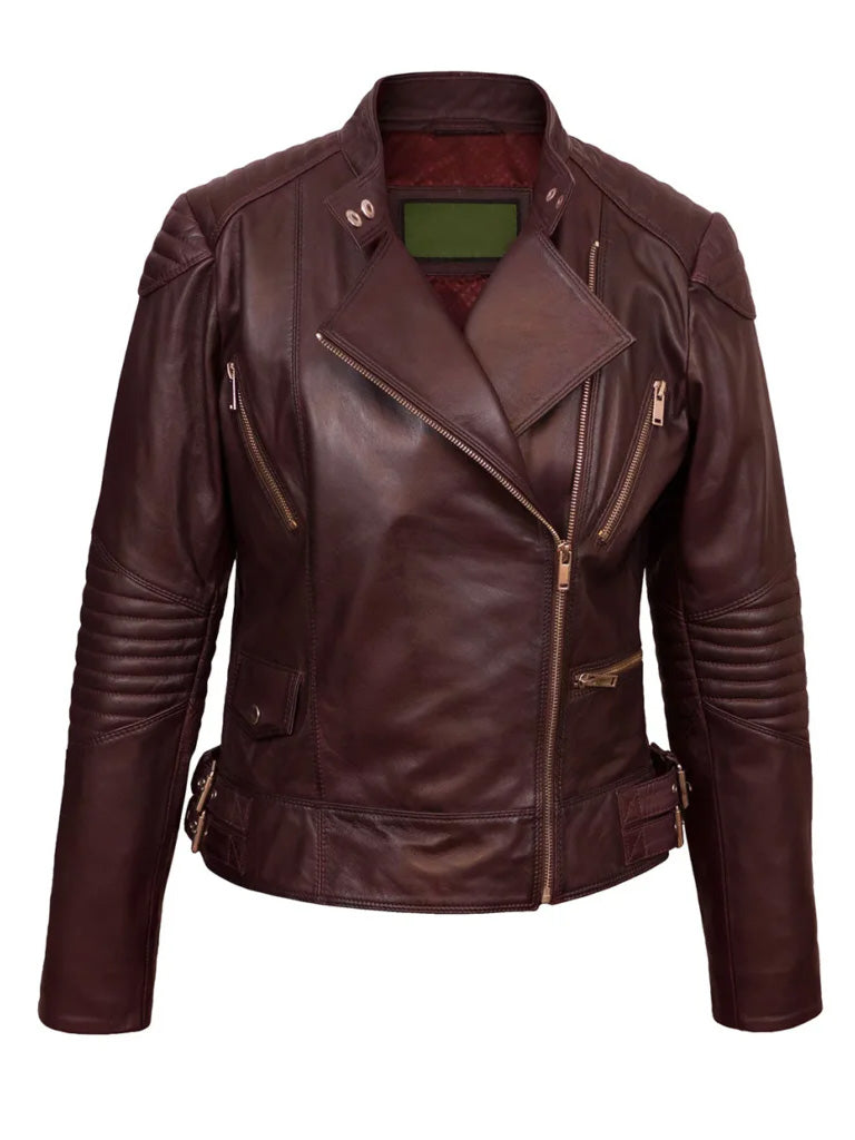 Burgundy Biker Leather Jacket