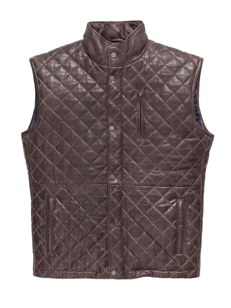 Dark Brown Quilted Genuine Leather Vest