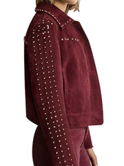 Women’s Burgundy Suede Jacket With Silver Stud Detailing