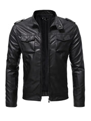 Black Trucker Style Biker Leather Jacket