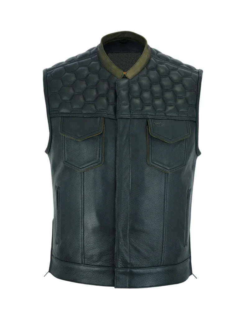 Black Biker Quilted Genuine Leather Vest