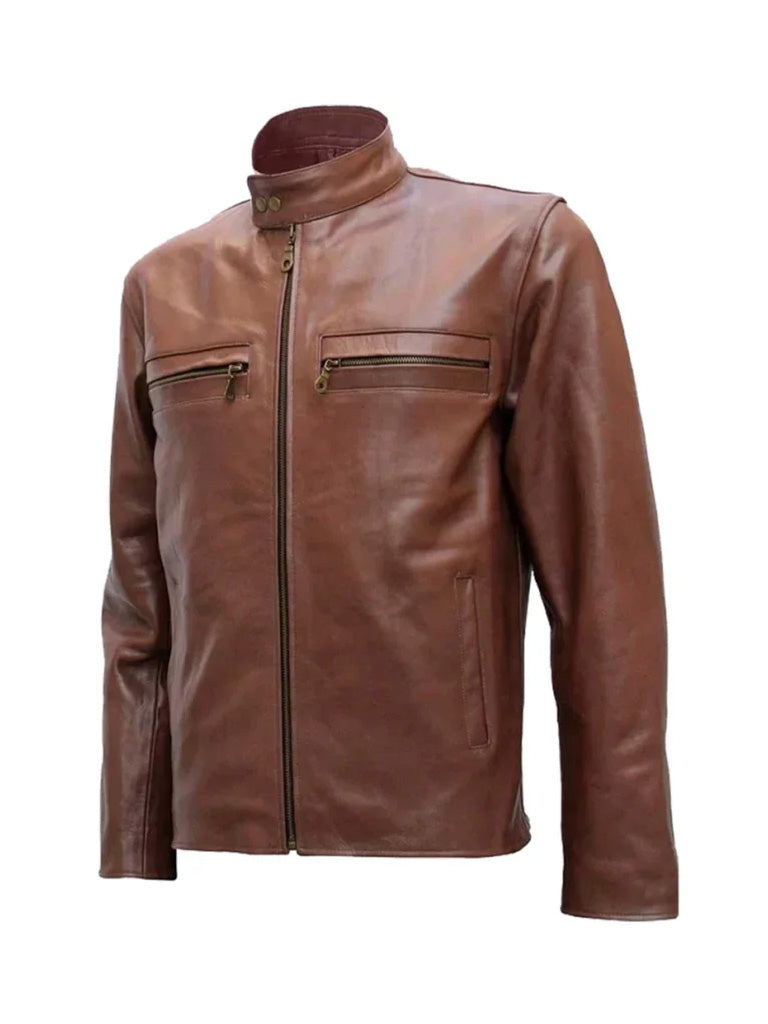 Brown Biker Style Leather Jacket