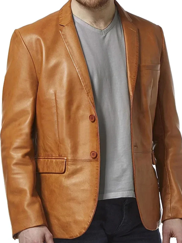 Tan Lambskin Leather Blazer Men