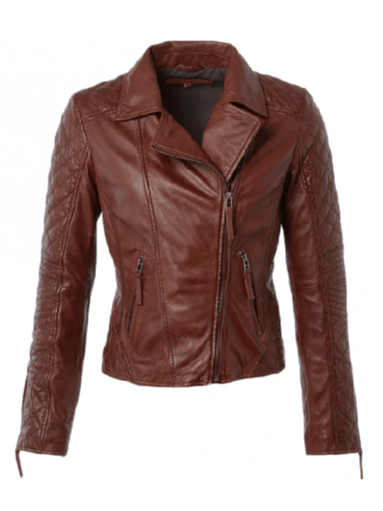 Dark Brown Quilted Biker Real Leather Jacket