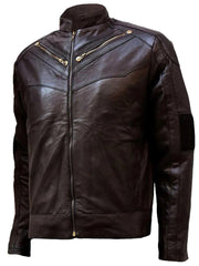 Gold Zipper Brown Leather Jacket