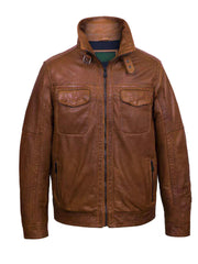 Tan Brown Trucker Leather Jacket