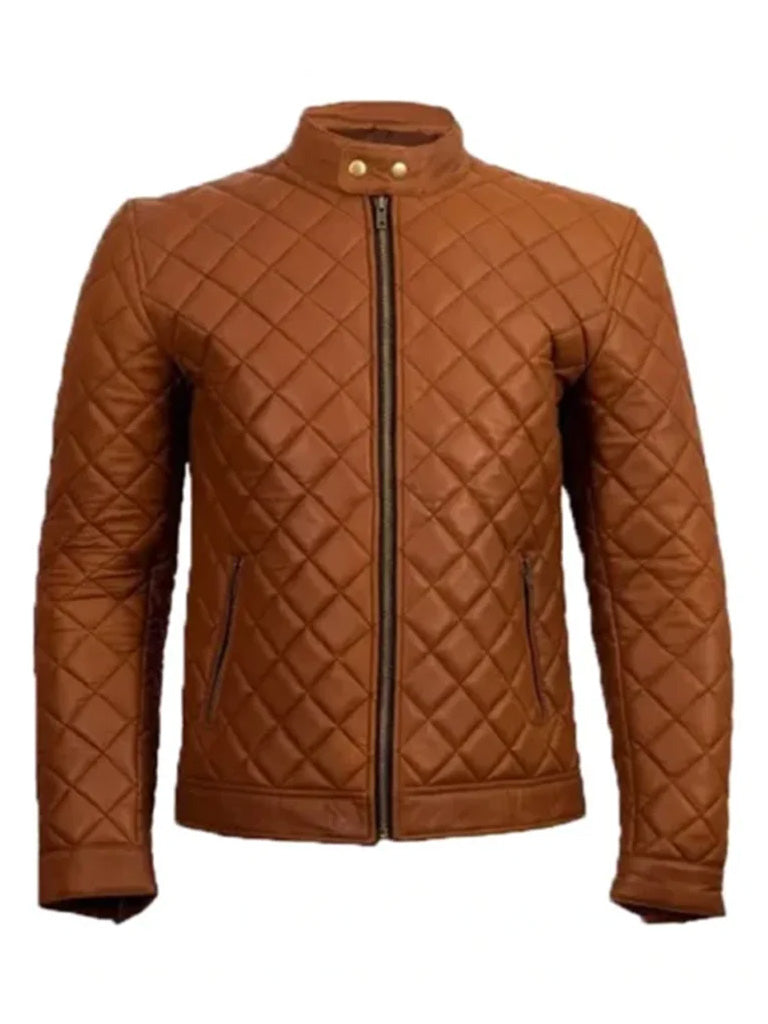 Cafe Racer Brown Quilted Leather Jacket