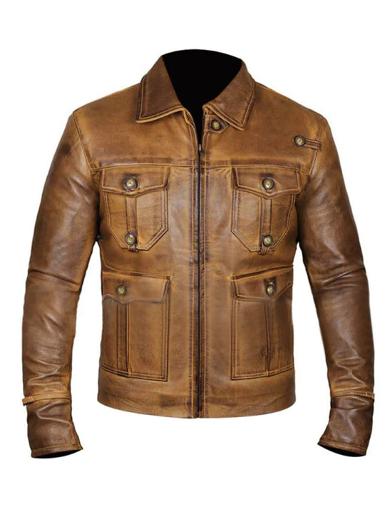 Vintage Shirt Style Camel Cognac Leather Jacket