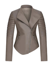 Grey Round Shape Genuine Leather Jacket