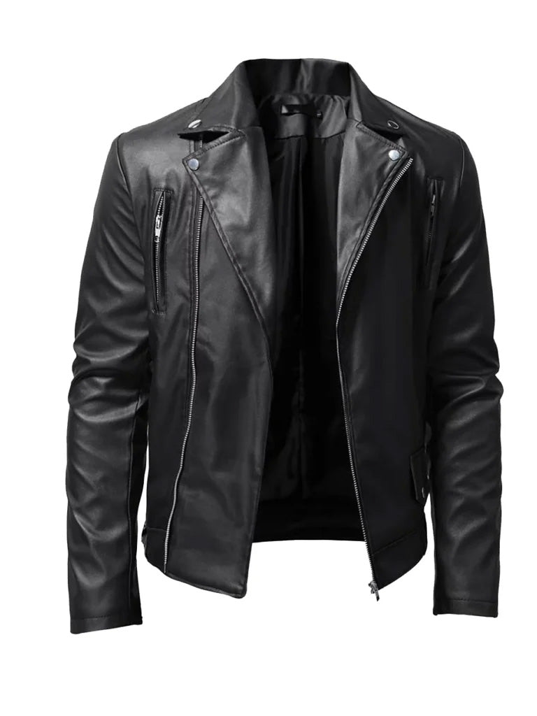 Black Lapel Style Biker Leather Jacket