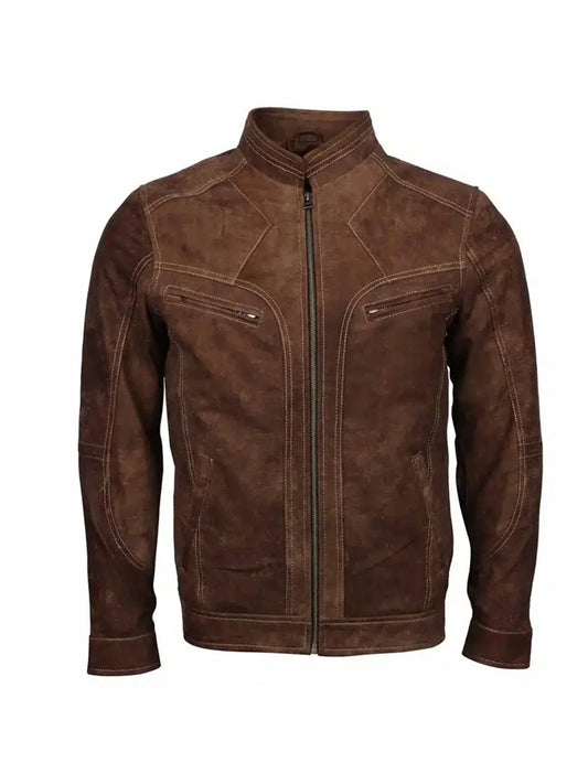 Vintage Distressed Biker Suede Leather Jacket