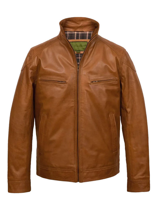 Tan Brown Biker Leather Jacket
