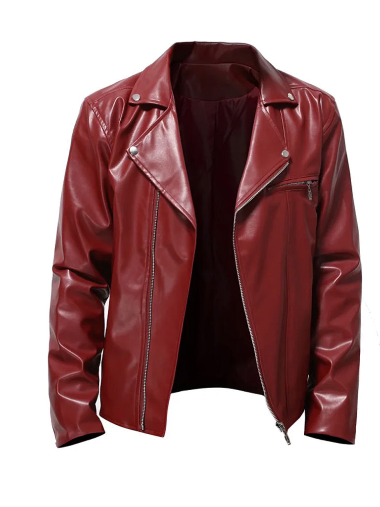 Casual Style Red Biker Leather Jacket