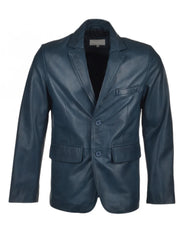 Blue Lapel Style Genuine Leather Blazer