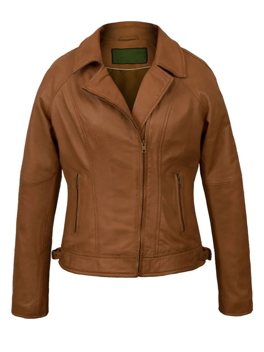 Tan Brown Notch Biker Leather Jacket