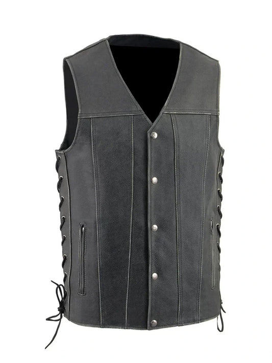 Grey Side Leces Real Leather Vest