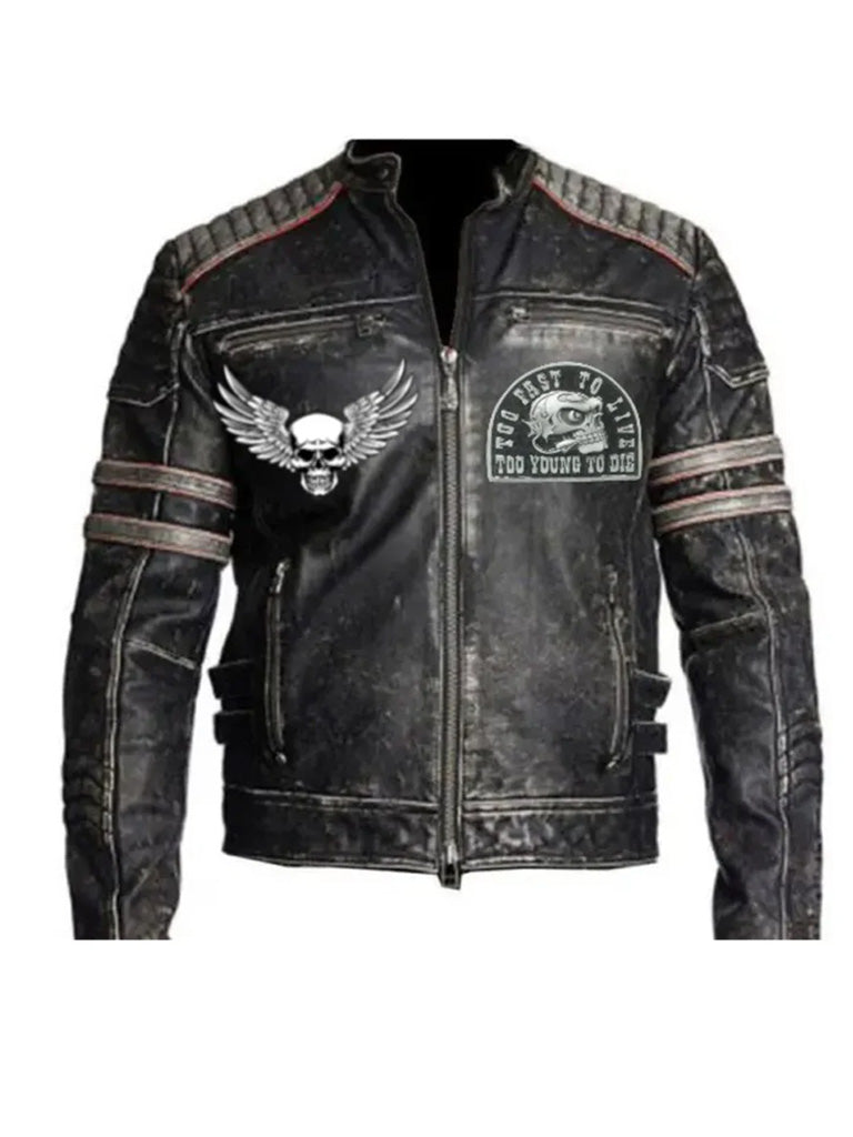 Vintage Cafe Racer Too Fast to Live Leather Jacket