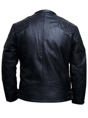 Biker Style Black Quilted Leather Jacket